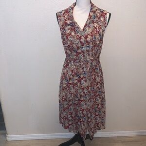 Vintage More Jazz Red Floral Midi Button Down Dress